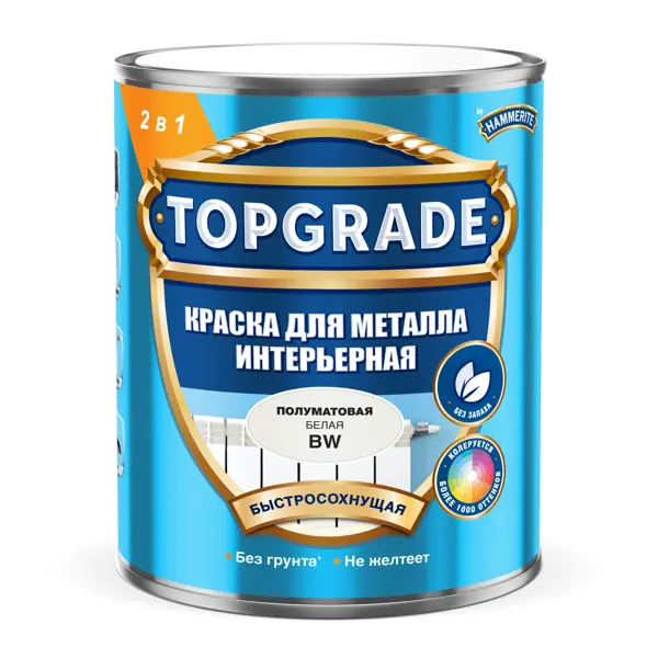 Краска 2 в 1 для металла Topgrade полуматовая белая база BW 0.9л